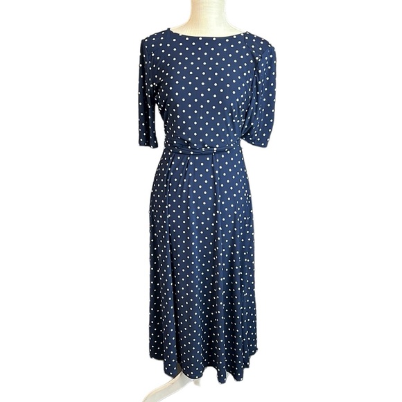 Anne Klein Dresses & Skirts - NWT Anne Klein Short Sleeve Dress Blue White Polka Dot Below Knee Midi Womens 4